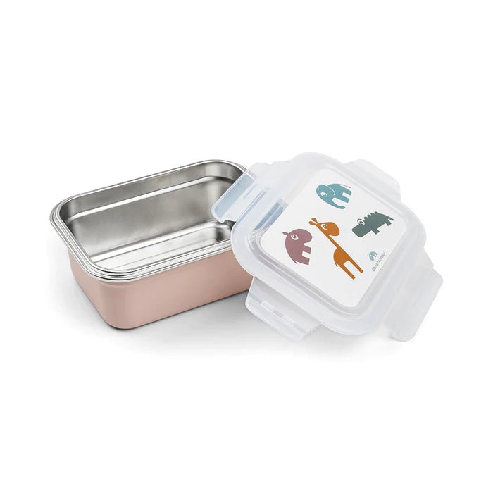 Caja de metal para almuerzo Deer Friends rosa