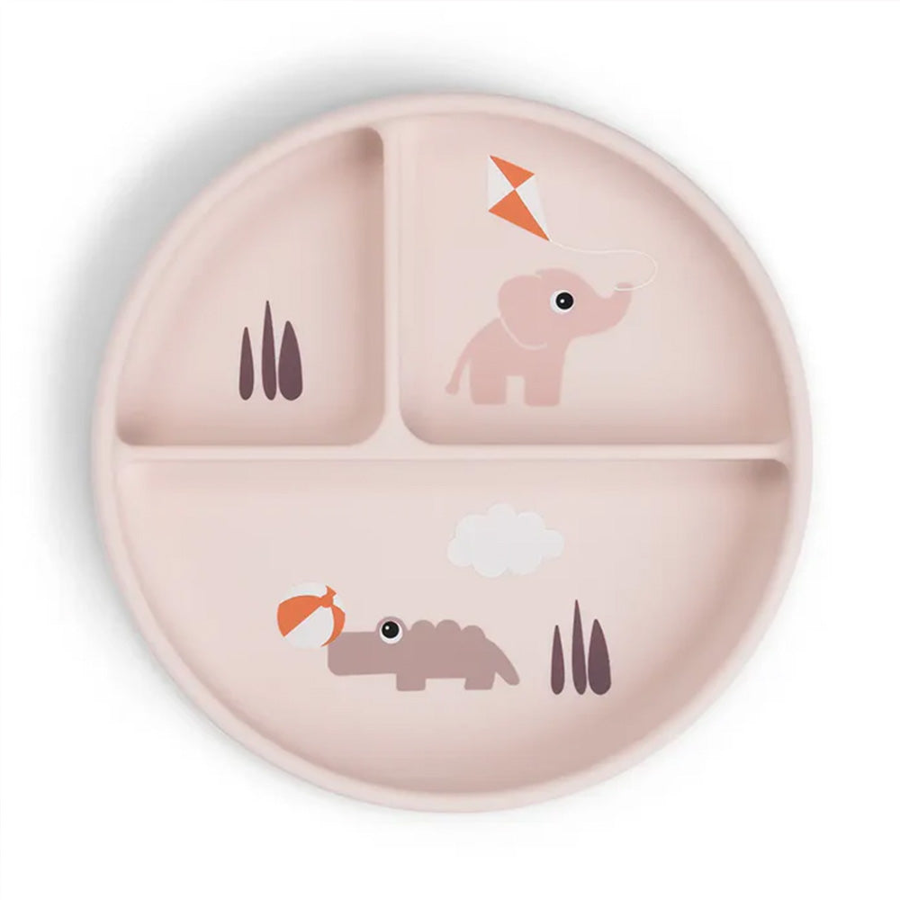 Plato con compartimentos y ventosa Playground rosa