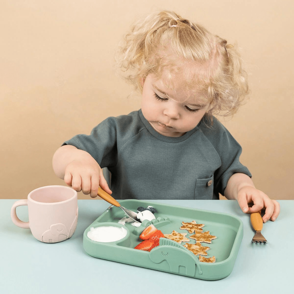 Plato con compartimientos Peekaboo Deer Friends verde