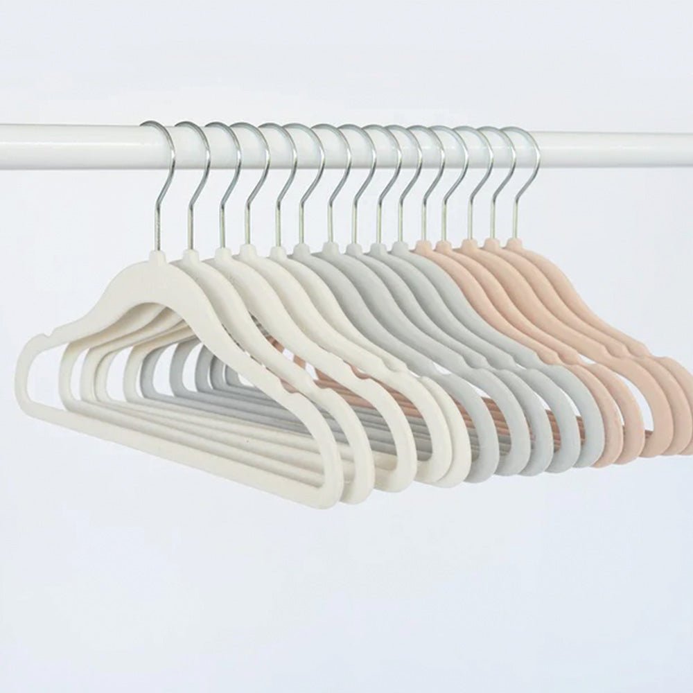 Colgadores antideslizantes de terciopelo Crema/Gris/Avellana (Set de 30)