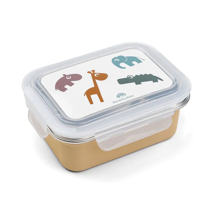 Caja de metal para almuerzo Deer Friends mostaza