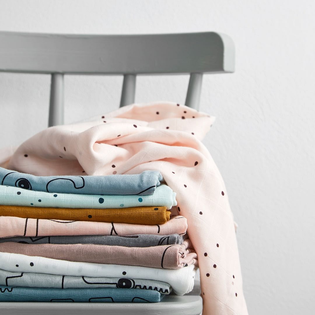 Set 2 muselinas pequeñas Happy Dots gris