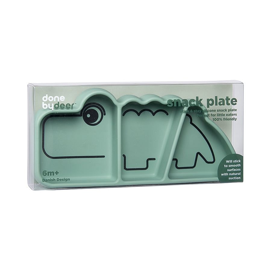 Plato para snack de silicona con ventosa Croco verde