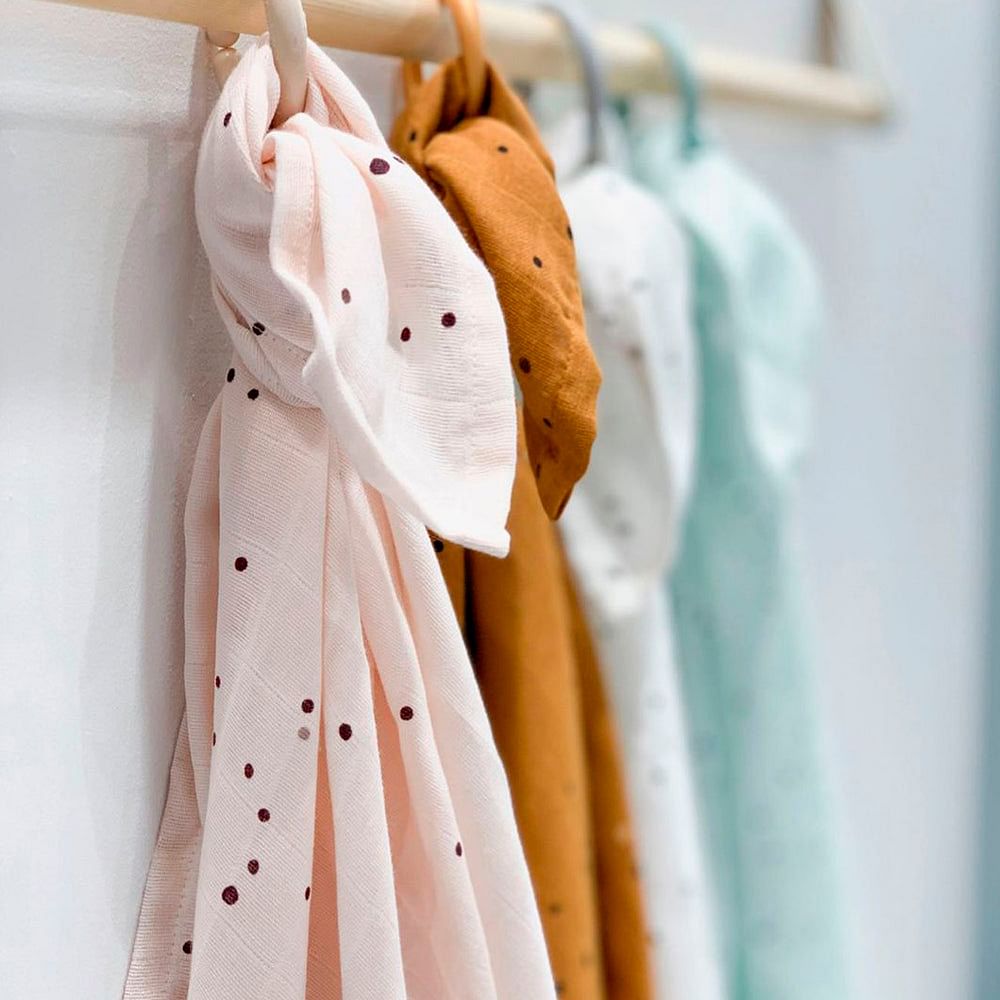 Set 2 muselinas pequeñas Happy Dots rosa