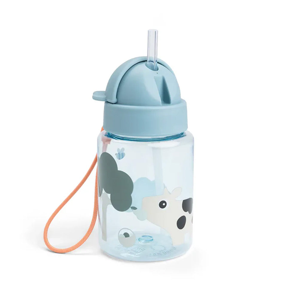 Botella con bombilla Tiny Farm azul 280ml