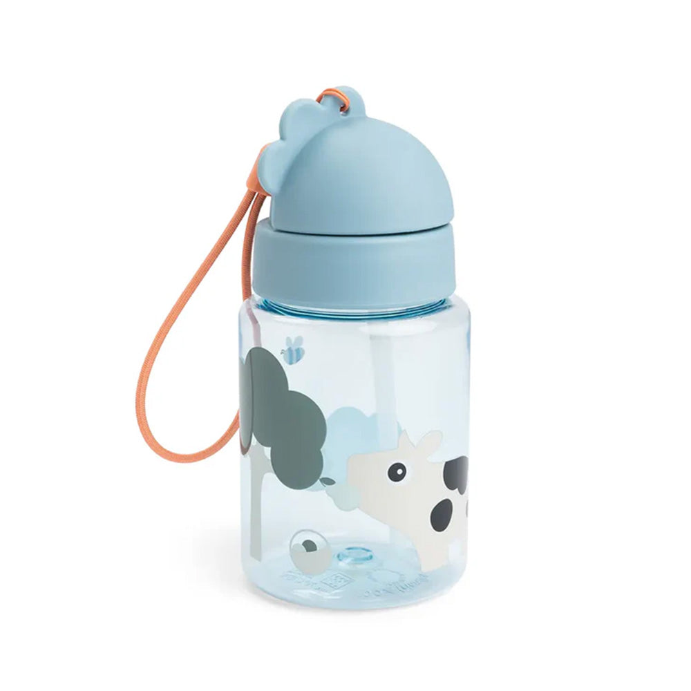 Botella con bombilla Tiny Farm azul 280ml