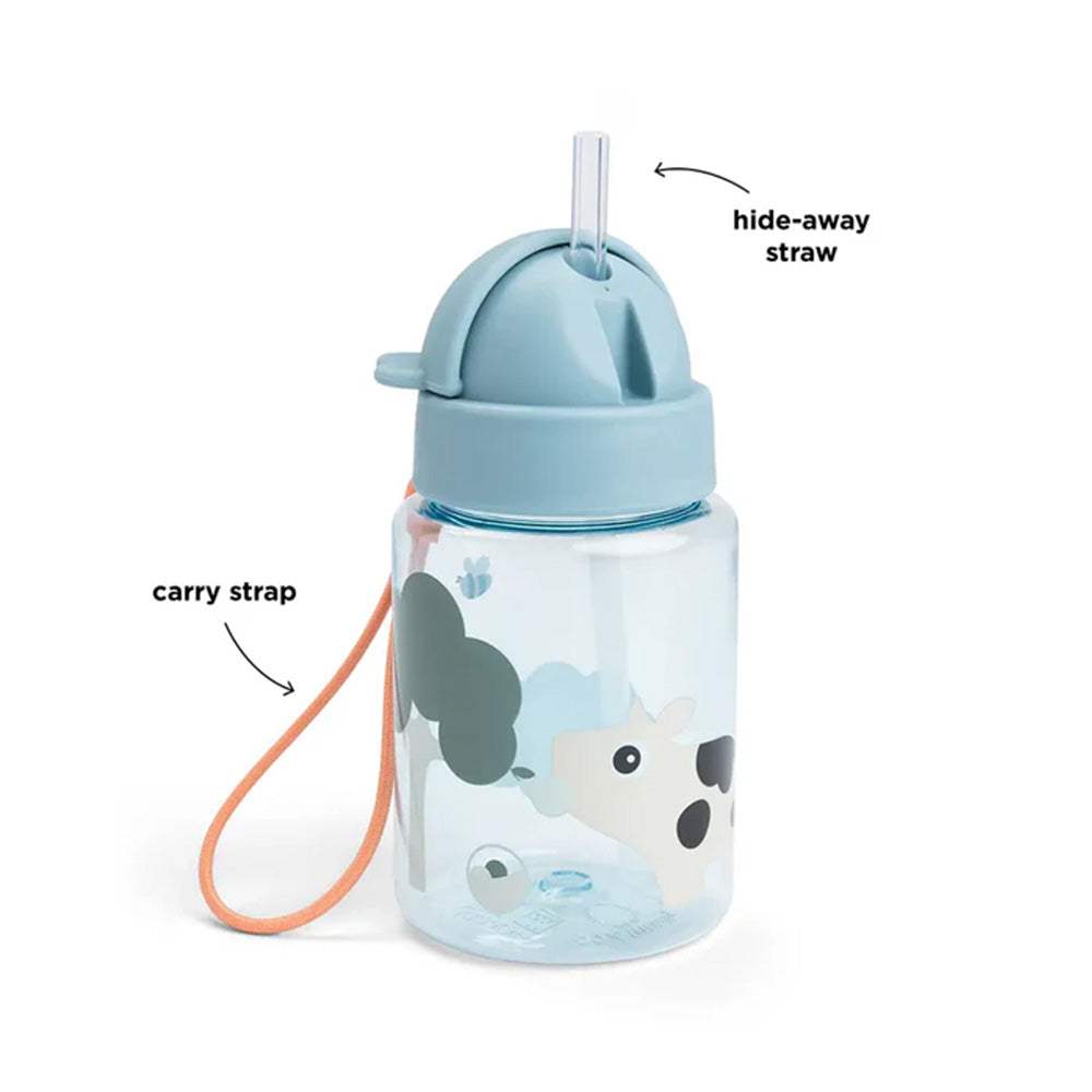 Botella con bombilla Tiny Farm azul 280ml
