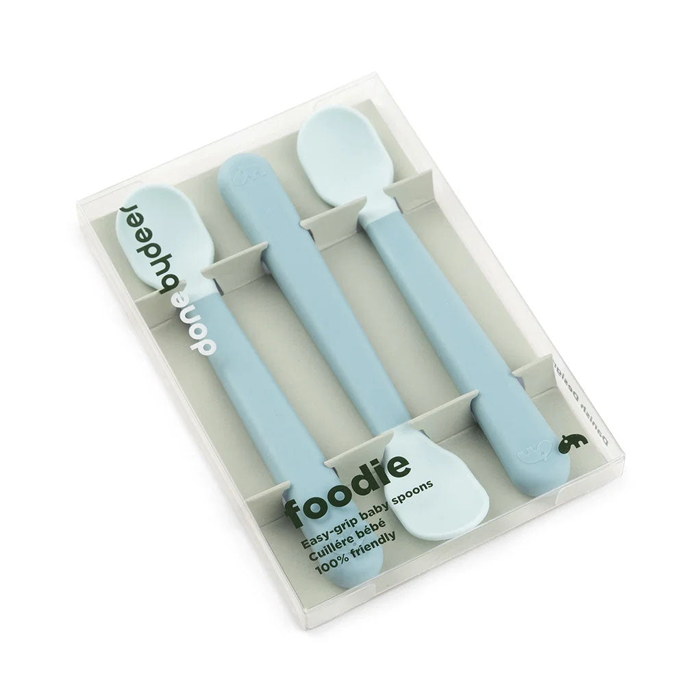 Set Foodie de 3 cucharas de fácil agarre para bebés azul