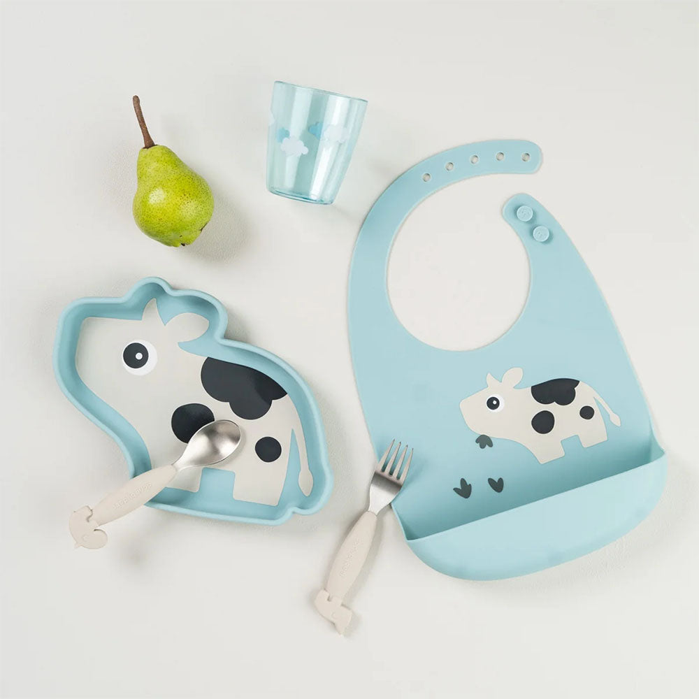Set de 2 Baberos de silicona Tiny Farm azul