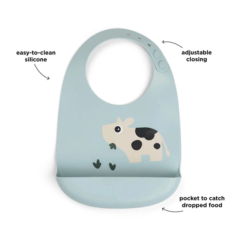 Set de 2 Baberos de silicona Tiny Farm azul