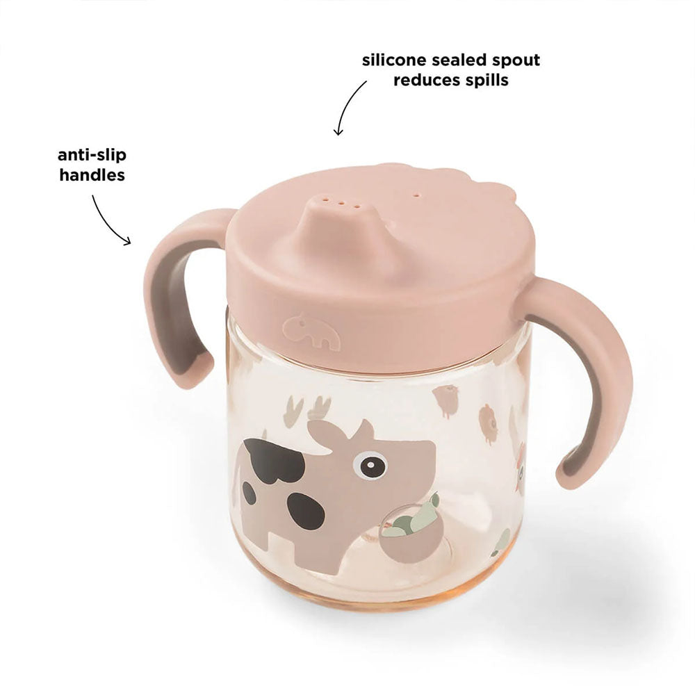 Vaso con boquilla de aprendizaje de 2 asas Tiny Farm rosa