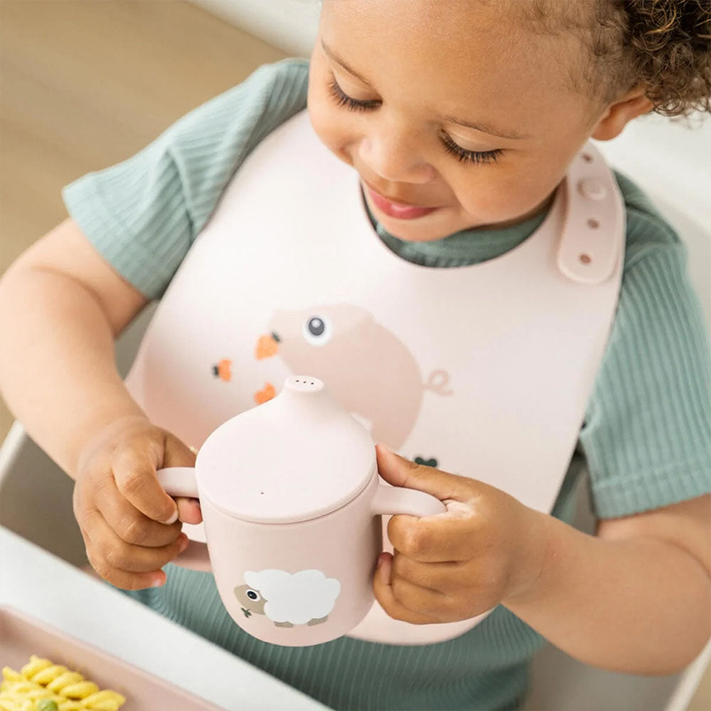 Vaso con boquilla de silicona de 2 asas Tiny Farm rosa