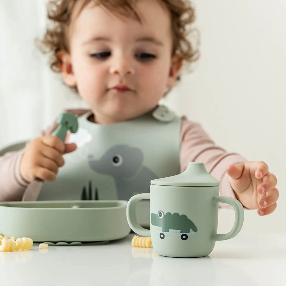 Vaso con boquilla de silicona de 2 asas Playground verde