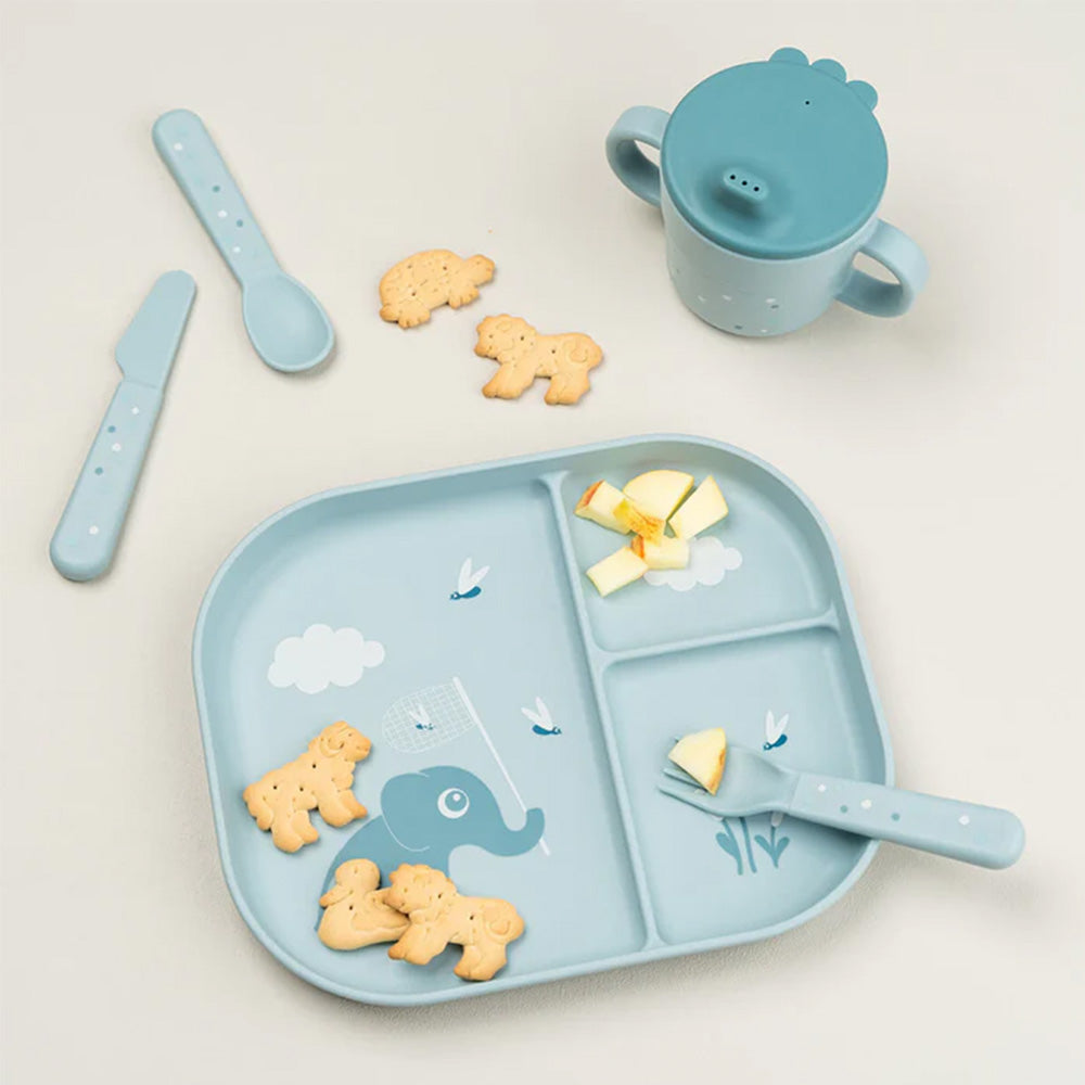 Plato Foodie con compartimentos Elphee azul