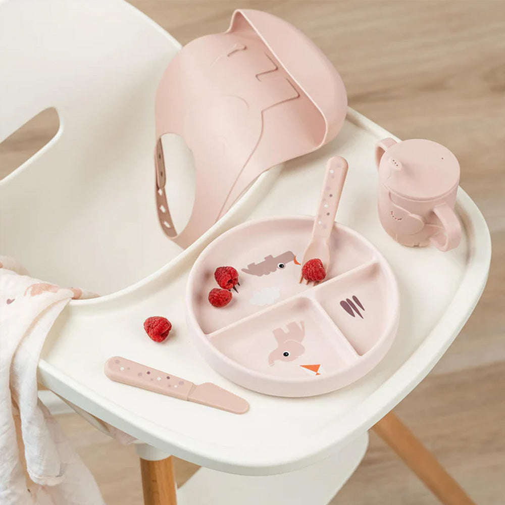 Plato con compartimentos y ventosa Playground rosa