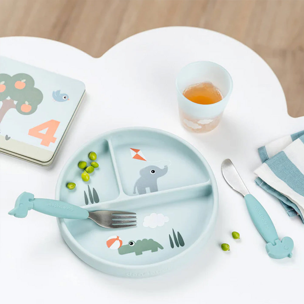 Plato con compartimentos y ventosa Playground azul