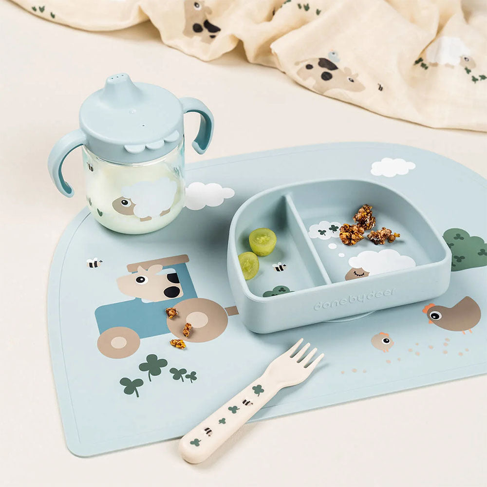 Bowl con compartimentos stick & stay Tiny Farm azul