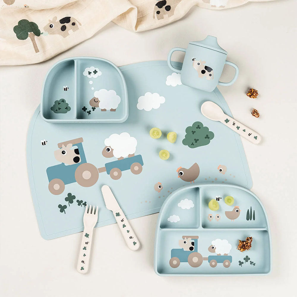Bowl con compartimentos stick & stay Tiny Farm azul
