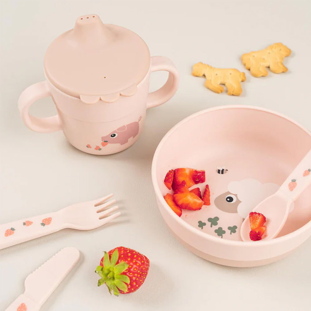 Vaso con boquilla Foodie Tiny Farm rosa