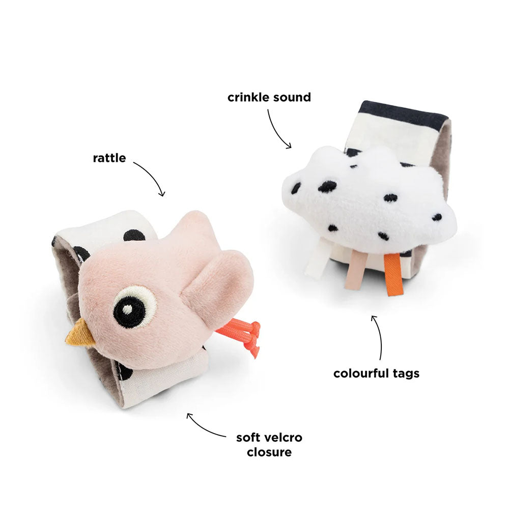 Set de 2 sonajeros de muñeca Happy Clouds rosa