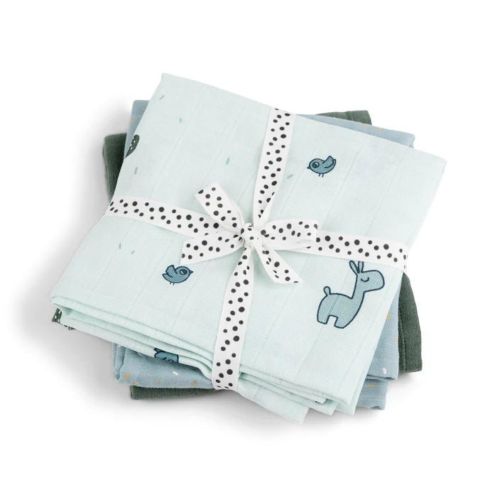 Set de 3 muselinas pequeñas GOTS Lalee azul