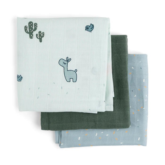 Set de 3 muselinas pequeñas GOTS Lalee azul