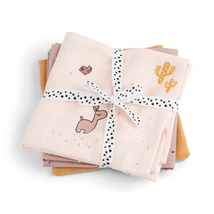 Set de 3 muselinas pequeñas GOTS Lalee rosa