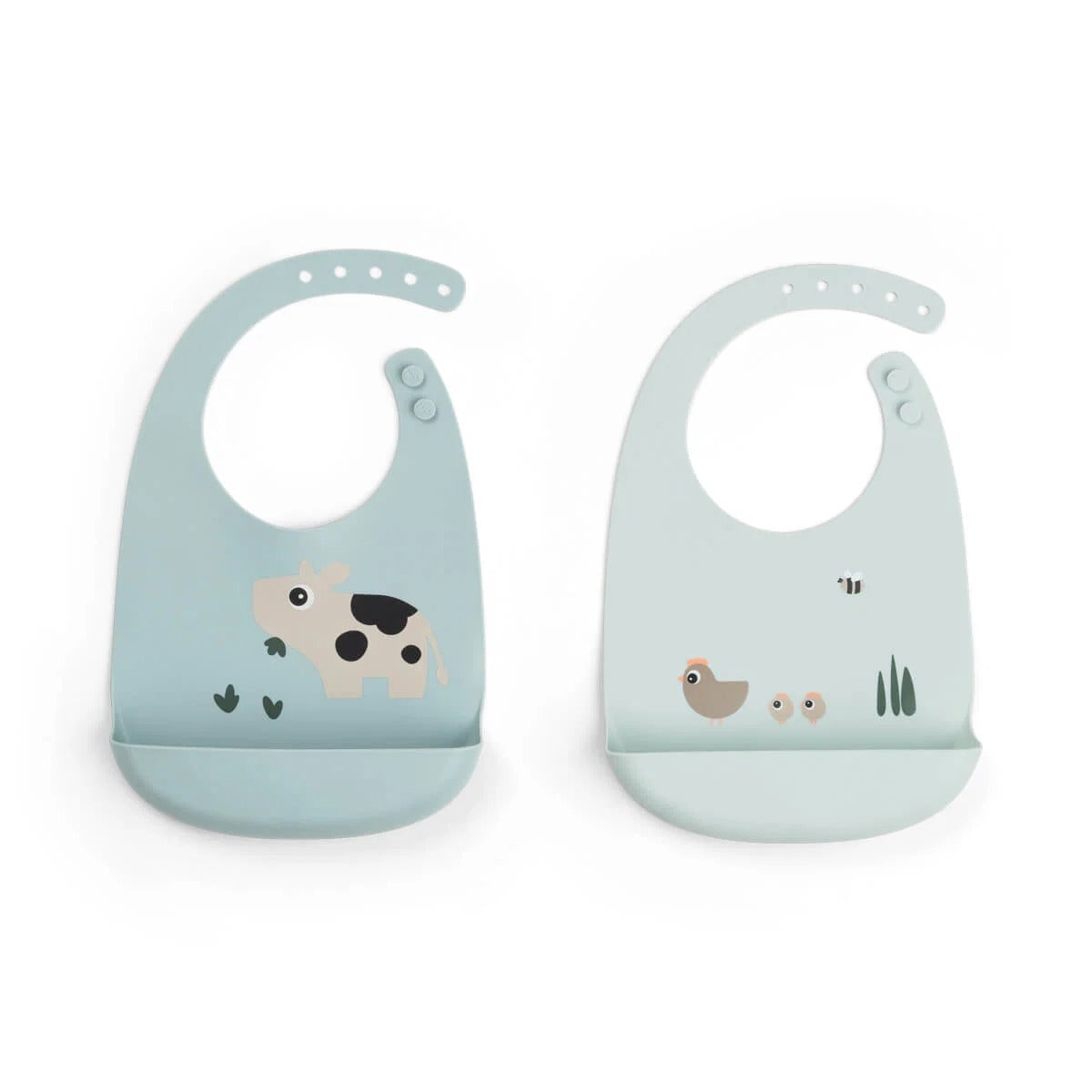 Set de 2 baberos silicona Tiny Farm azul
