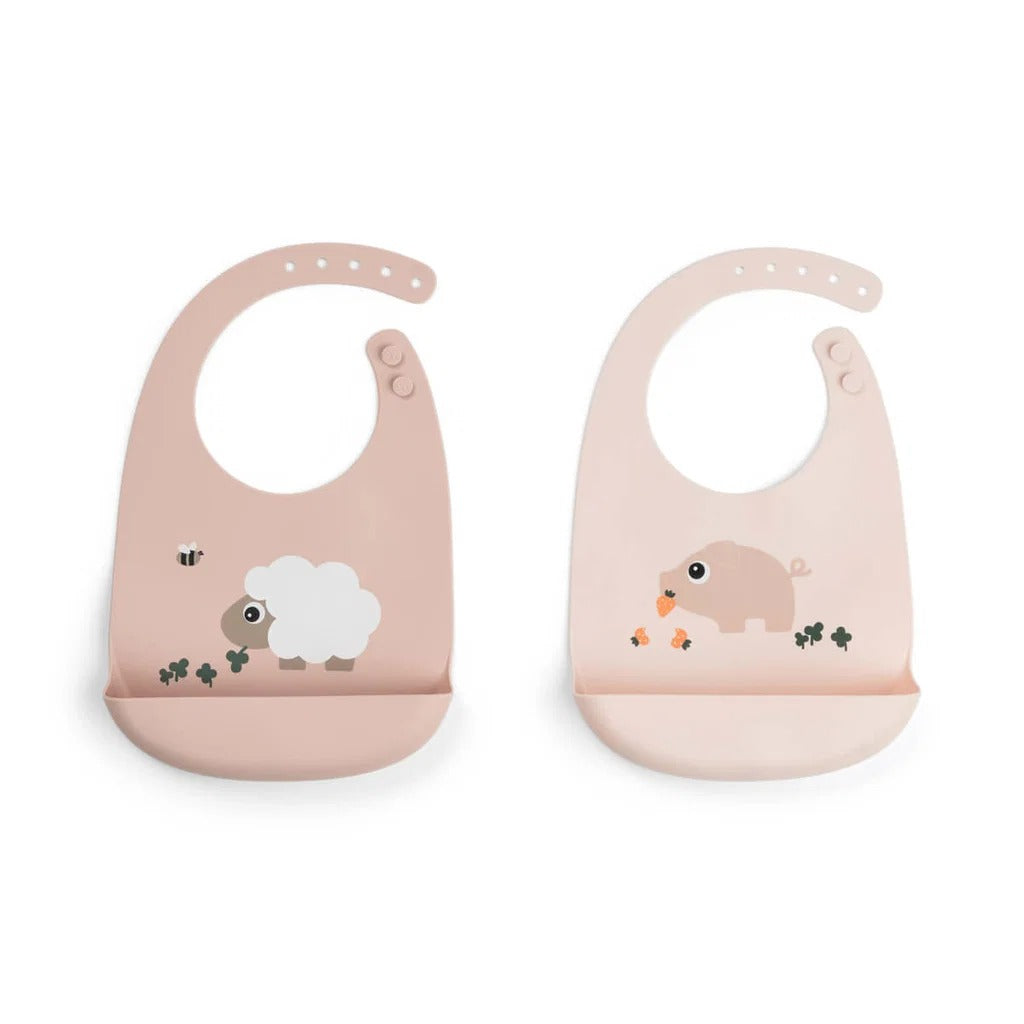 Set de 2 baberos silicona Tiny Farm rosa