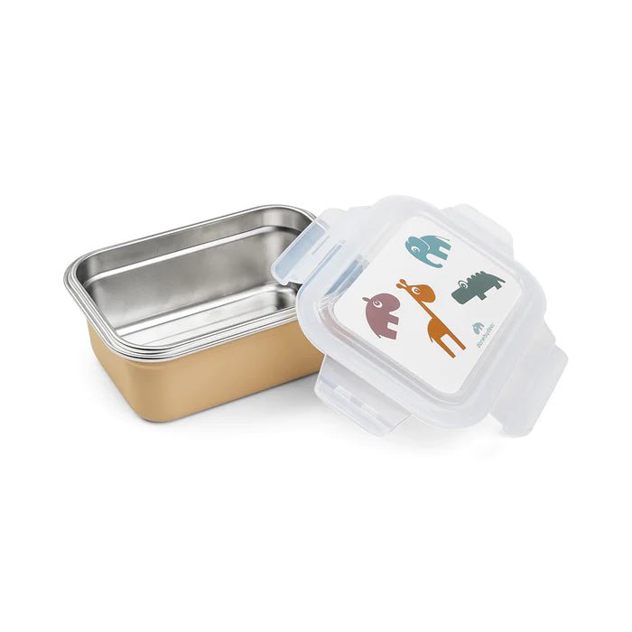 Caja de metal para almuerzo Deer Friends mostaza