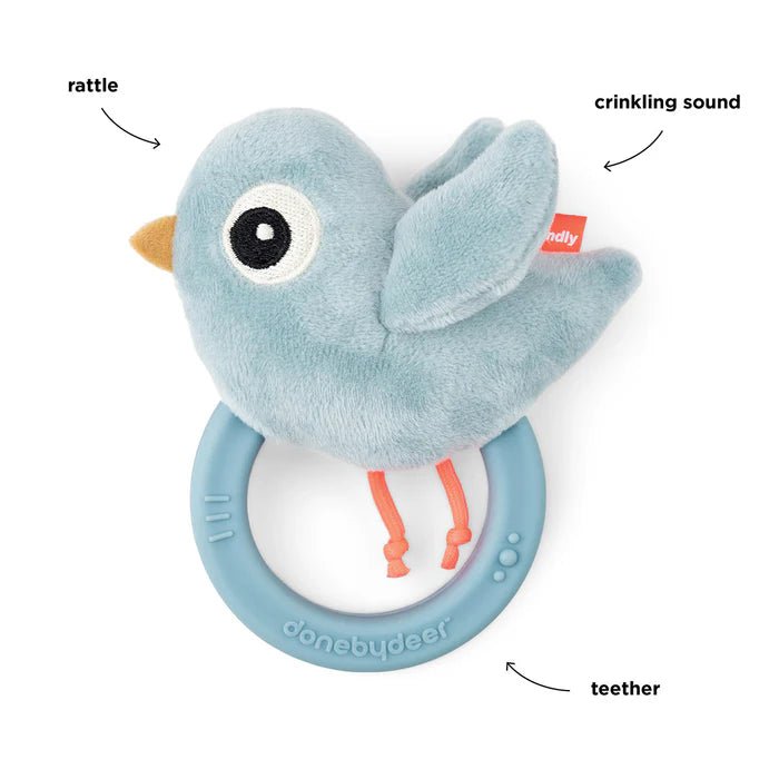 Sonajero sensorial con mordedor Birdee azul