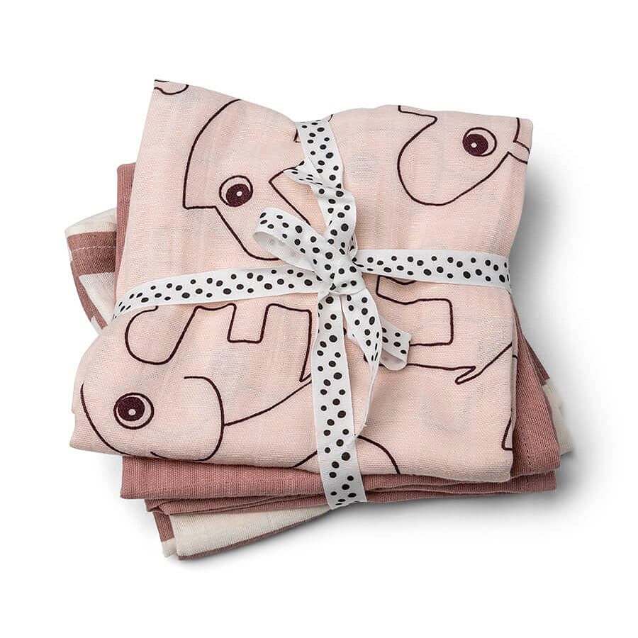 Set de 3 muselinas pequeñas GOTS Amigos Deer rosa