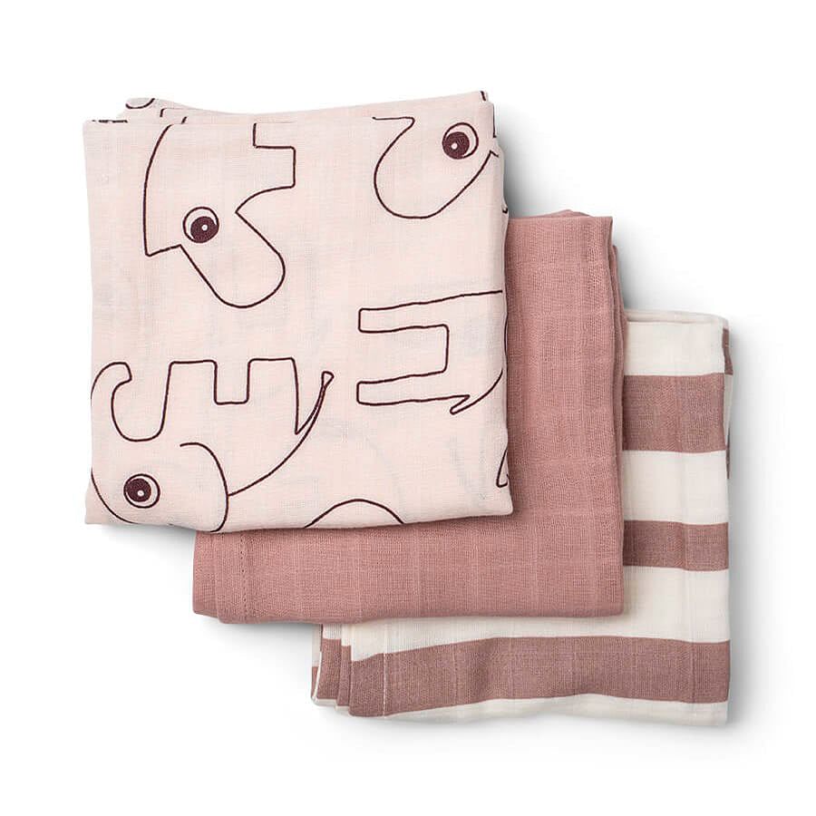 Set de 3 muselinas pequeñas GOTS Amigos Deer rosa