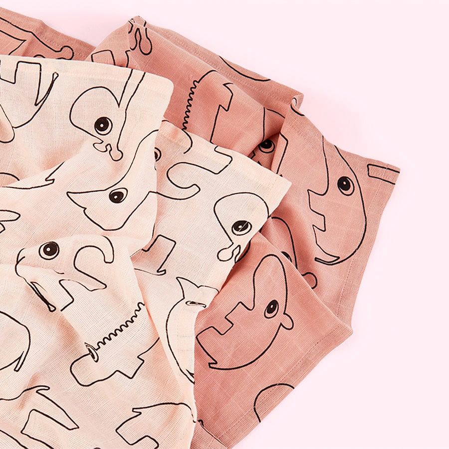 Set de 3 muselinas pequeñas GOTS Amigos Deer rosa