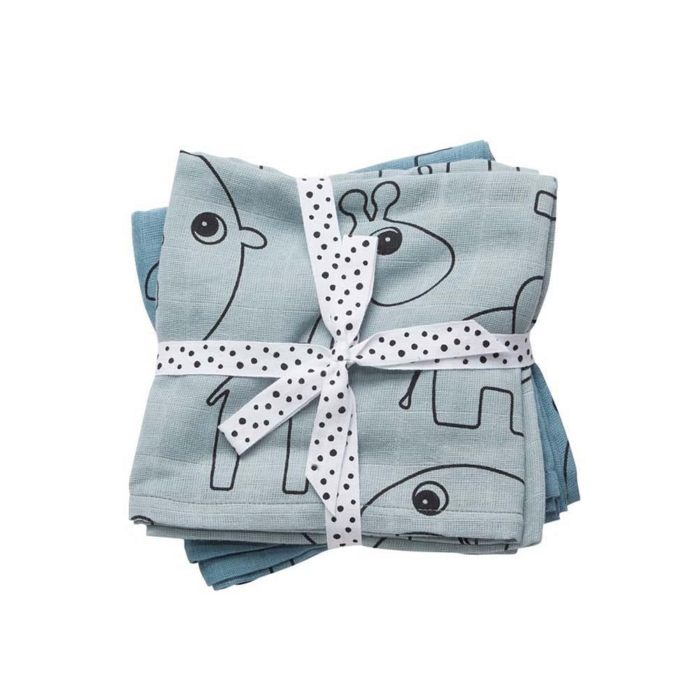 Set 2 Mantas Muselina Contour azul