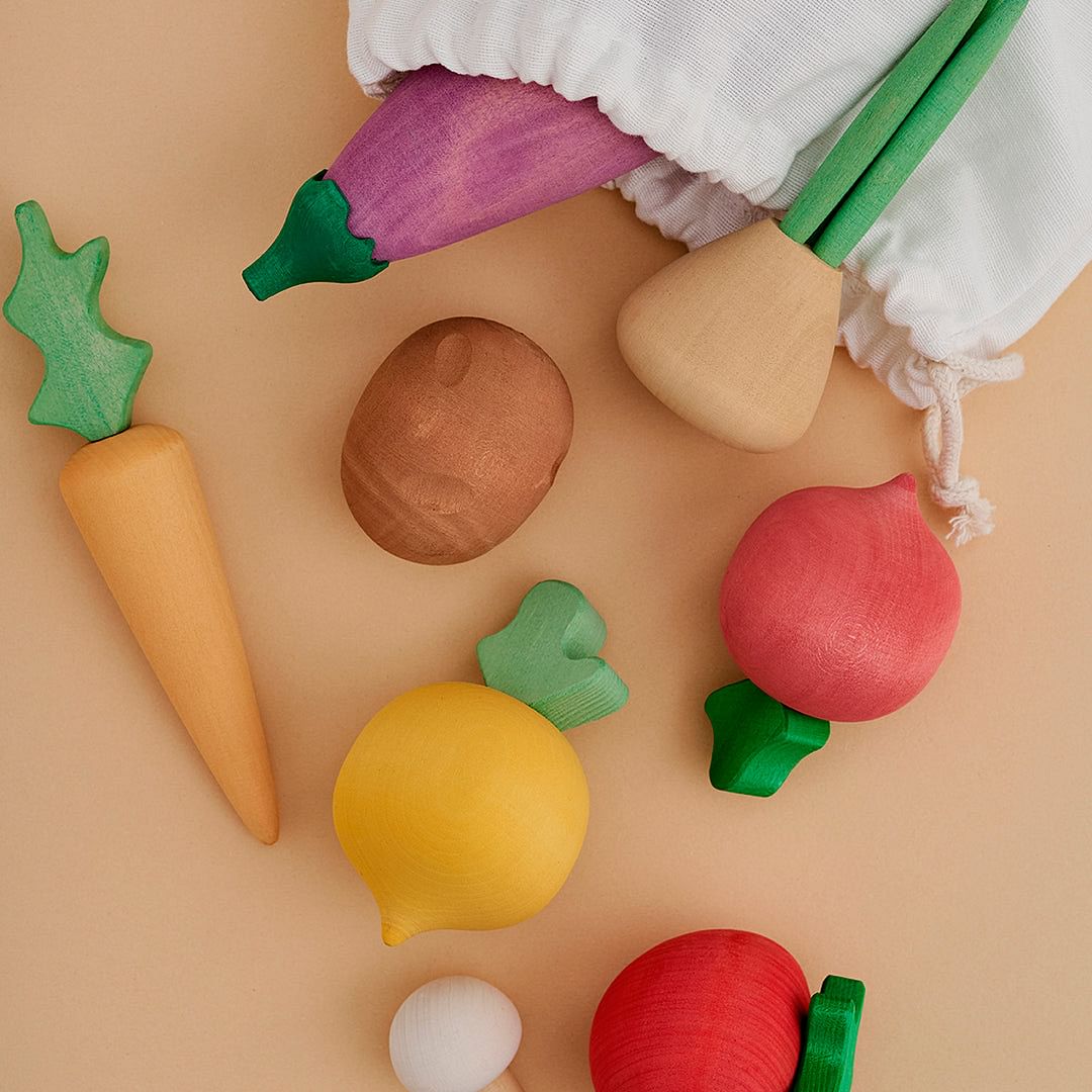 Juego de verduras de madera colores